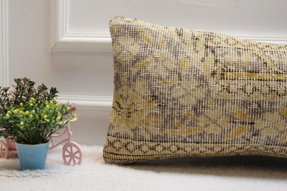 Floral Turkish Rug Pillow Cover: Handmade Wool Lumbar Pillow, 12x24
