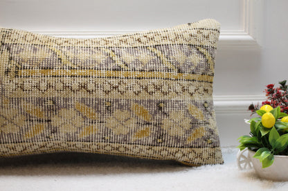 Floral Turkish Rug Pillow Cover: Handmade Wool Lumbar Pillow, 12x24