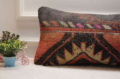 Handmade Wool Lumbar Pillow Cover: Vintage Anatolian Rug, 12x24 inc