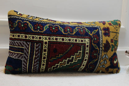 Handmade Turkish Rug Lumbar Pillow Cover: Upcycled Kilim Design (12x24 inc)
