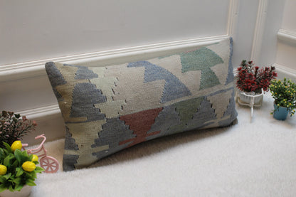 Handmade Lumbar Kilim Pillow Cover: Boho Decor (12x24 in)