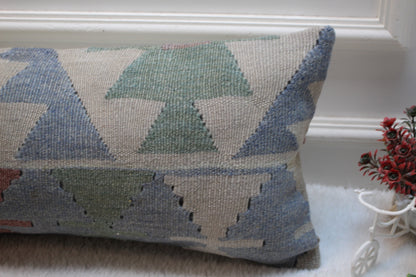 Handmade Lumbar Kilim Pillow Cover: Boho Decor (12x24 in)