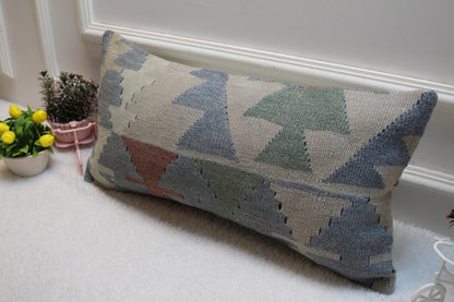 Handmade Lumbar Kilim Pillow Cover: Boho Decor (12x24 in)