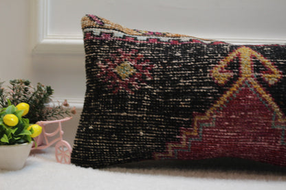 Handmade Kilim Pillow Cover: Turkish Woven Rug Pillow (12x24 inc)
