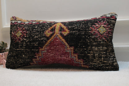 Handmade Kilim Pillow Cover: Turkish Woven Rug Pillow (12x24 inc)