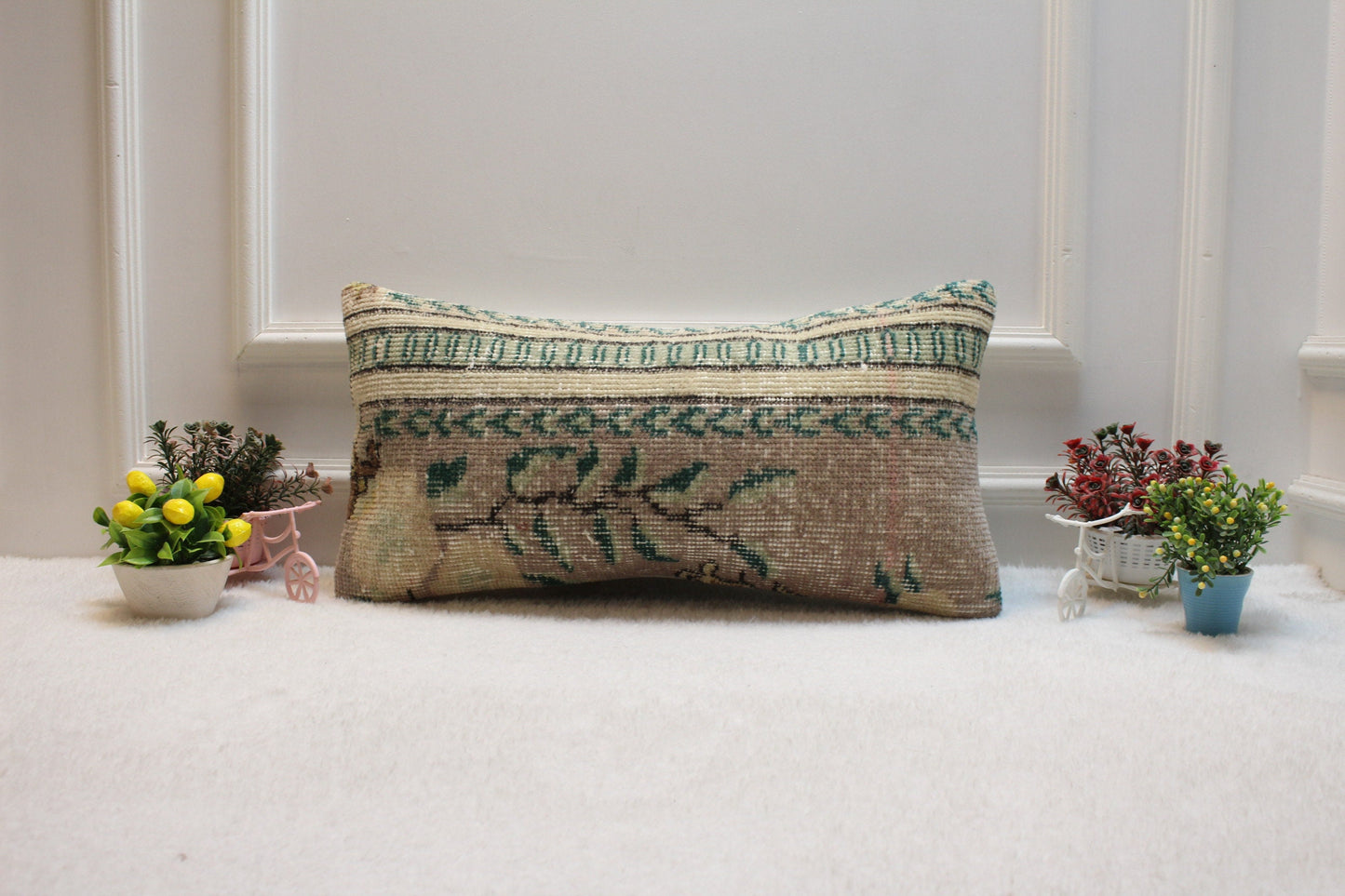 Handmade Kilim Lumbar Pillow Cover: Striped Woven Rug, 12x24 inch