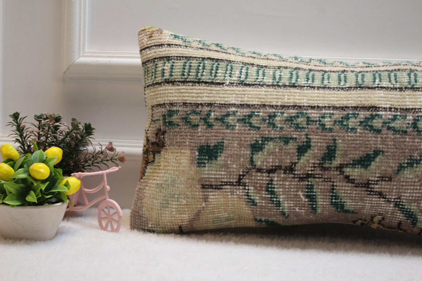 Handmade Kilim Lumbar Pillow Cover: Striped Woven Rug, 12x24 inch