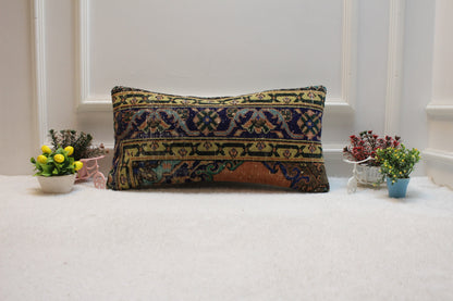 Handmade Kilim Lumbar Pillow Cover: Boho Woven Rug Pillow (12x24 in)