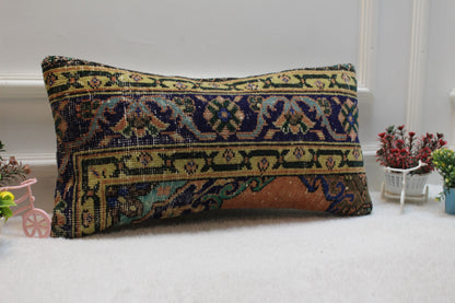 Handmade Kilim Lumbar Pillow Cover: Boho Woven Rug Pillow (12x24 in)