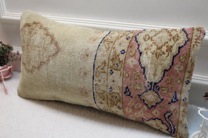 Handmade Turkish Rug Lumbar Pillow Cover: Organic Wool Kilim Pillow, 12x24 inch