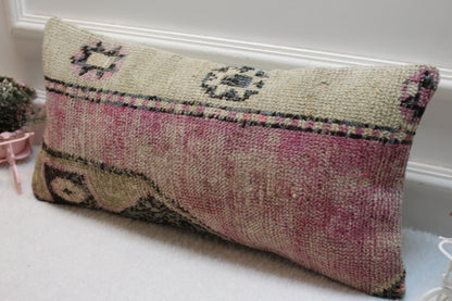 Handmade Turkish Rug Lumbar Pillow Cover: Purple Beige Kilim (12x24 in)