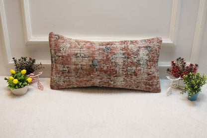 Handmade Lumbar Kilim Pillow Cover: Vintage Turkish Rug, 12x24 inch