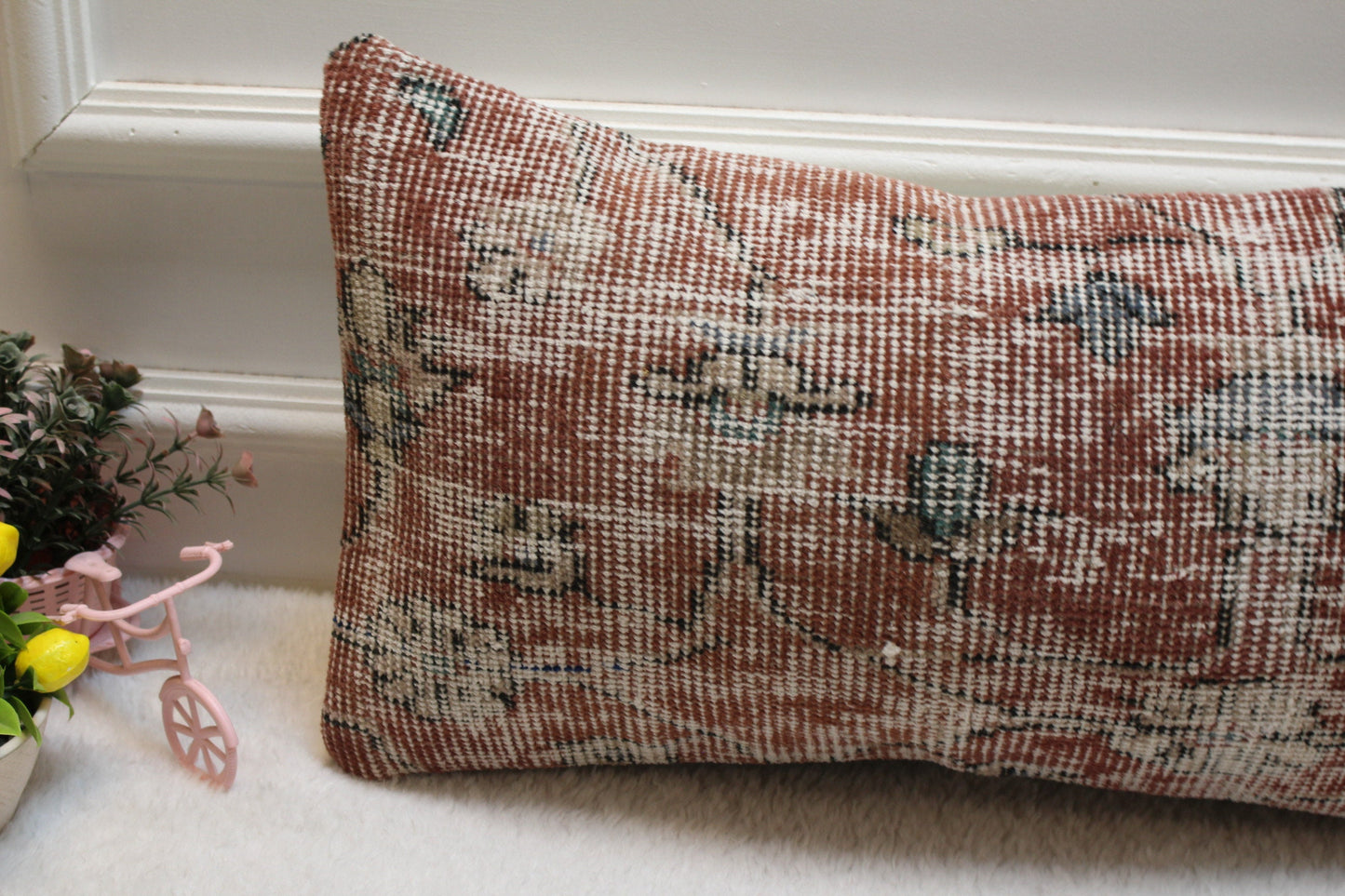 Handmade Lumbar Kilim Pillow Cover: Vintage Turkish Rug, 12x24 inch