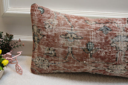 Handmade Lumbar Kilim Pillow Cover: Vintage Turkish Rug, 12x24 inch