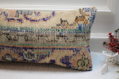 Handmade Kilim Lumbar Pillow Cover: Vintage Turkish Rug, 12x24 inch