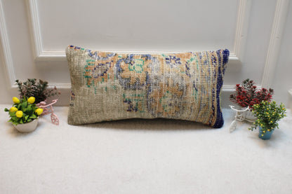 Floral Turkish Rug Lumbar Pillow Cover: Handmade Home Decor (12x24 in)