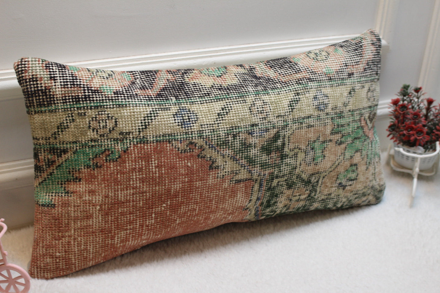12x24 Lumbar Pillow Cover: Vintage Turkish Rug, Organic Wool
