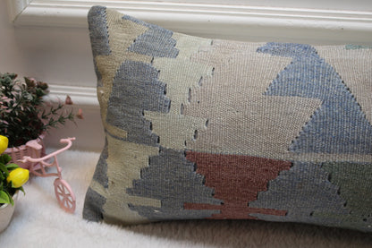 Handmade Lumbar Kilim Pillow Cover: Boho Decor (12x24 in)