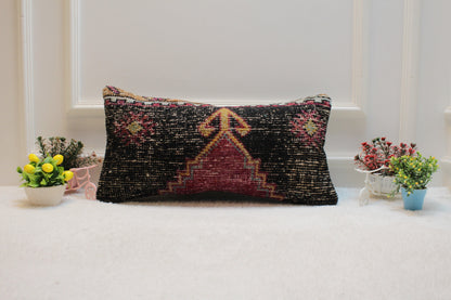 Handmade Kilim Pillow Cover: Turkish Woven Rug Pillow (12x24 inc)