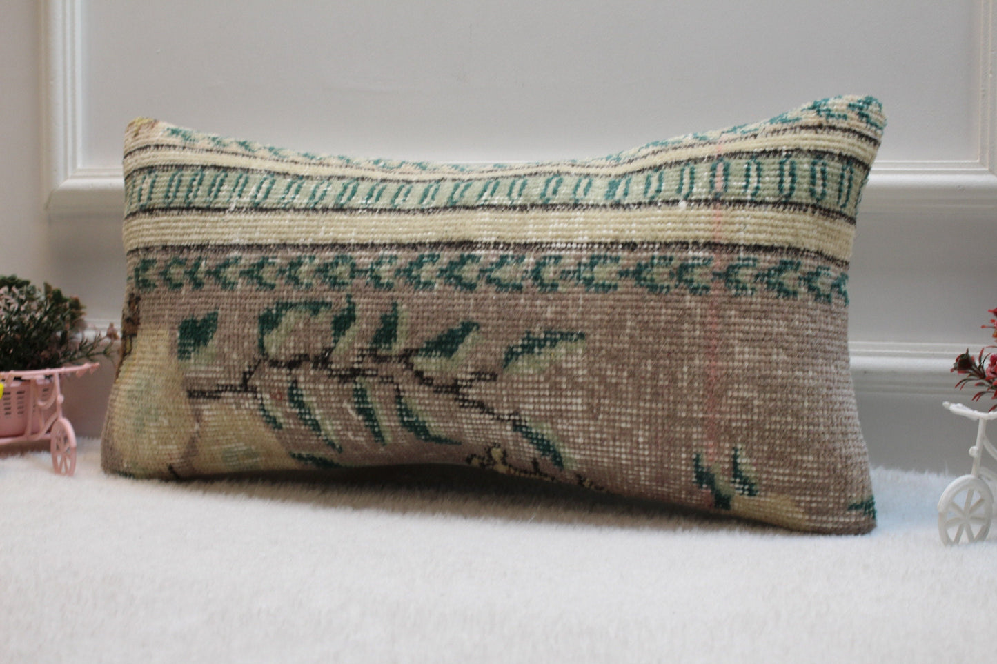 Handmade Kilim Lumbar Pillow Cover: Striped Woven Rug, 12x24 inch