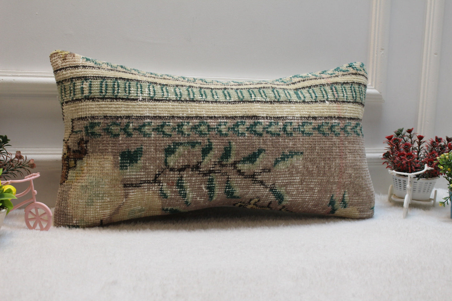 Handmade Kilim Lumbar Pillow Cover: Striped Woven Rug, 12x24 inch