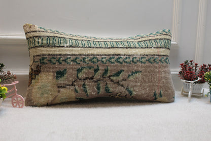 Handmade Kilim Lumbar Pillow Cover: Striped Woven Rug, 12x24 inch