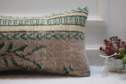 Handmade Kilim Lumbar Pillow Cover: Striped Woven Rug, 12x24 inch