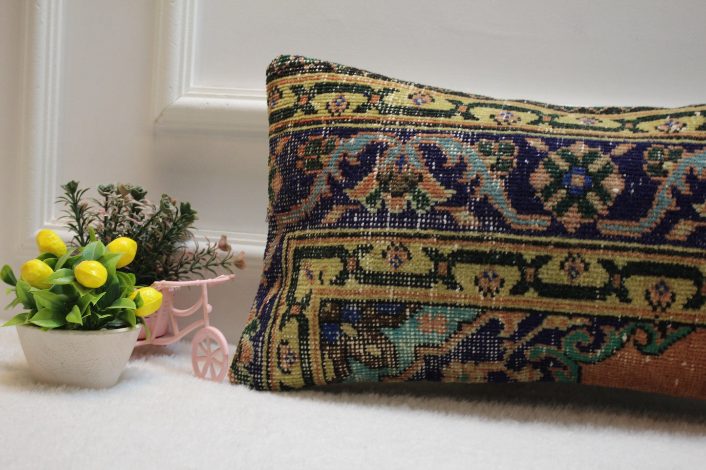 Handmade Kilim Lumbar Pillow Cover: Boho Woven Rug Pillow (12x24 in)