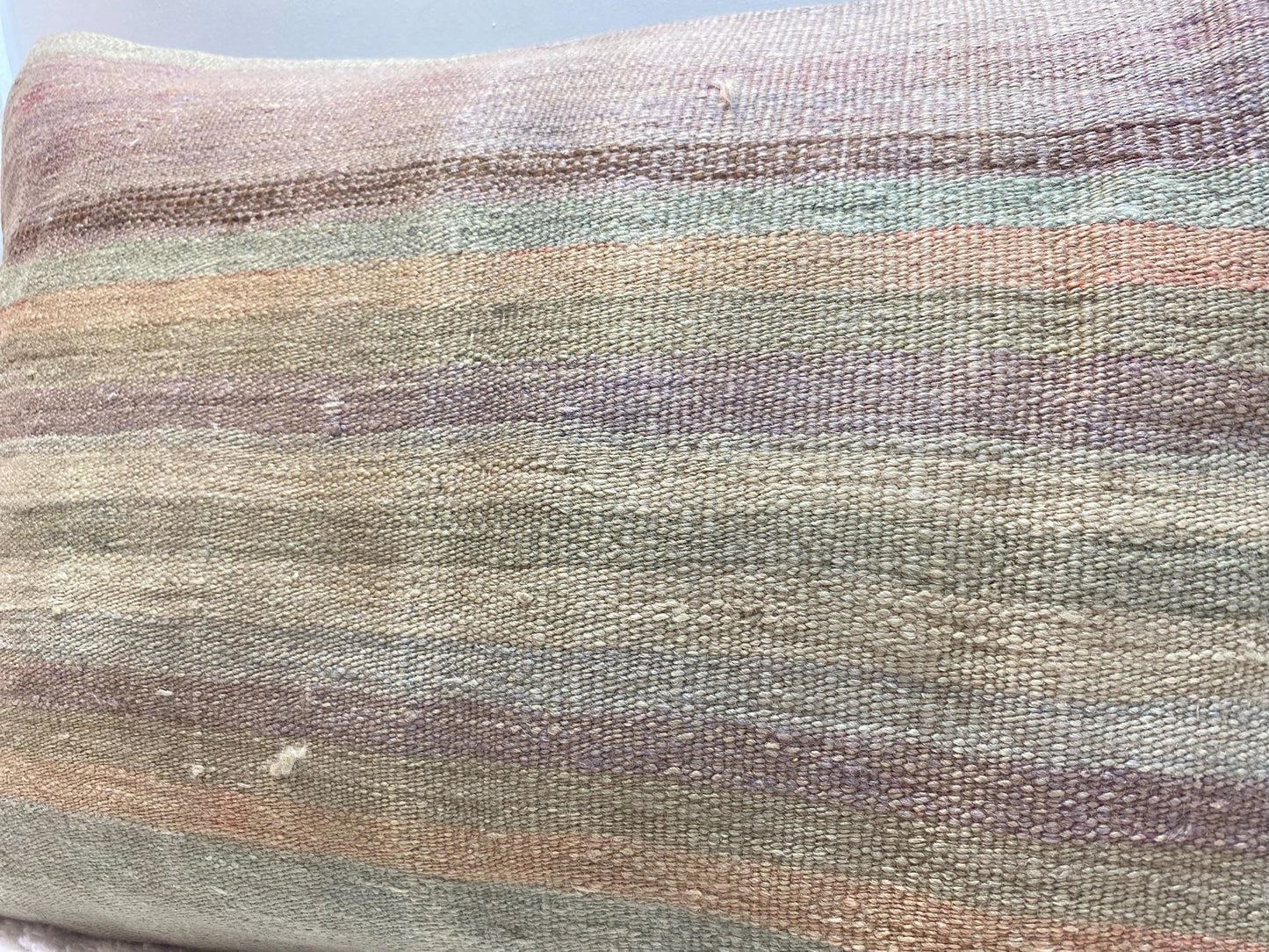 Striped Kilim Lumbar Pillow Cover: Vintage Woven Wool, 16x24 inch