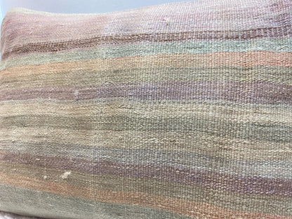 Striped Kilim Lumbar Pillow Cover: Vintage Woven Wool, 16x24 inch