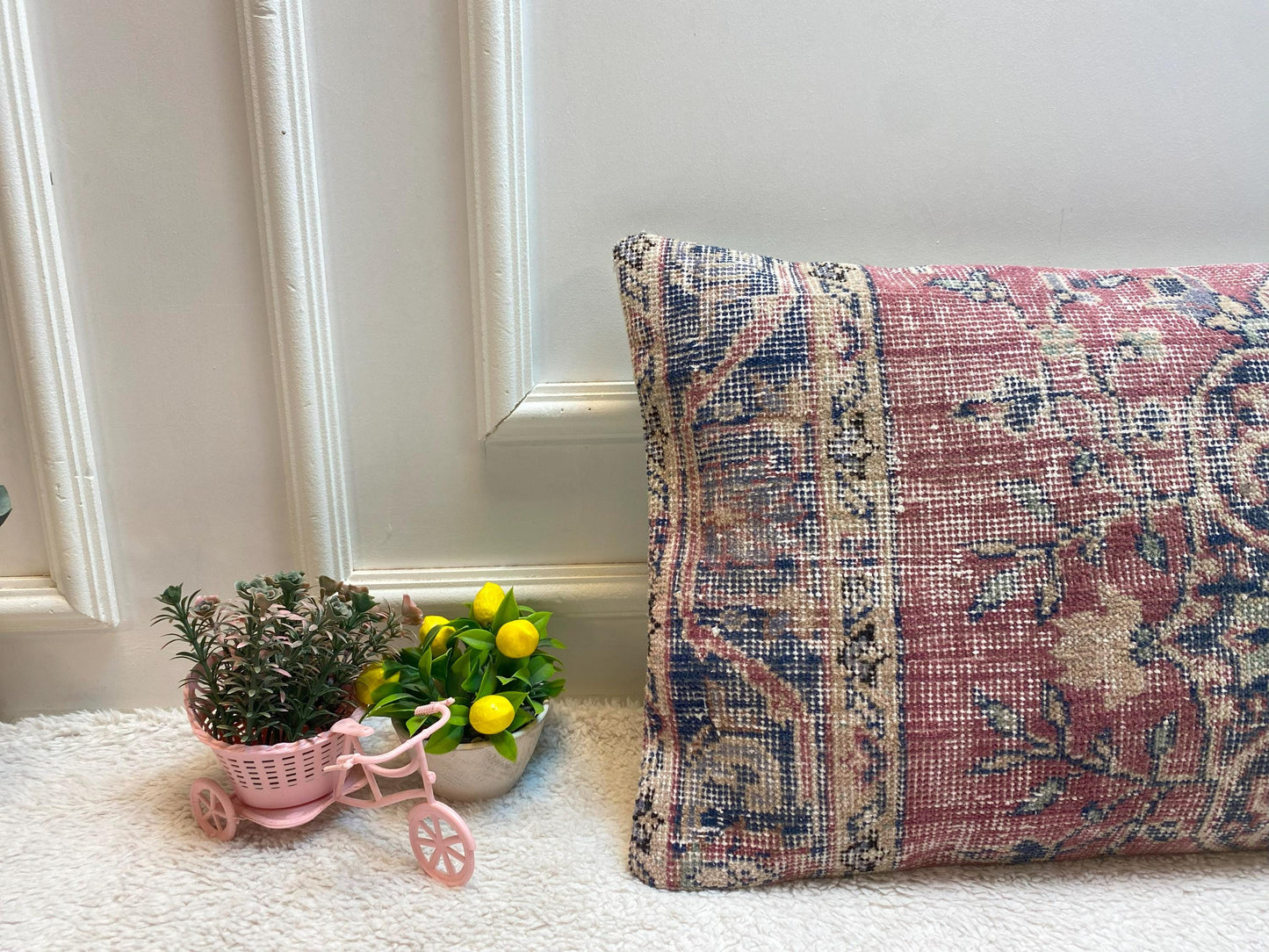 Vintage Turkish Rug Lumbar Pillow Cover: Purple Blue Wool, 16x24 inch