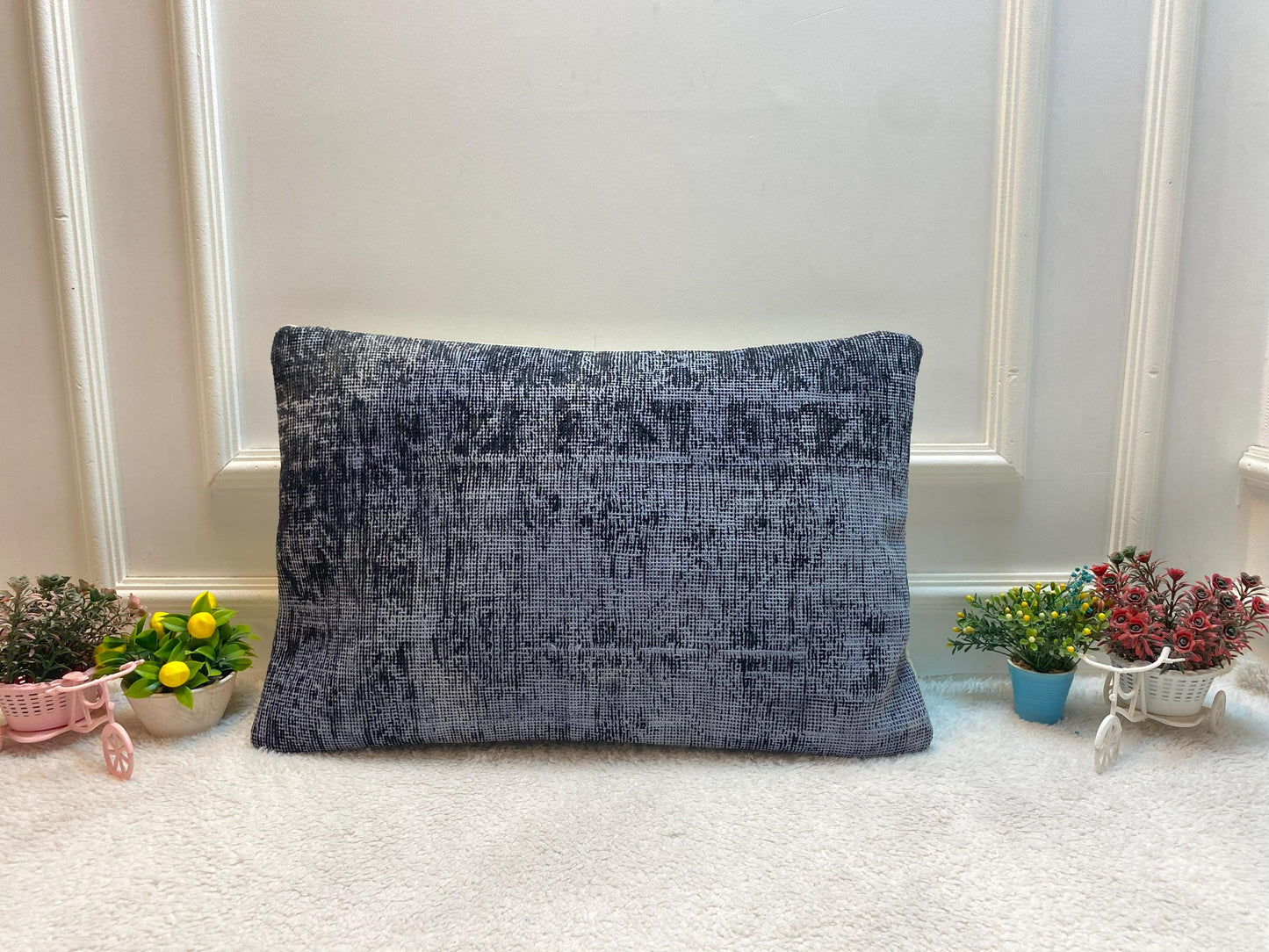 Handmade Gray Kilim Lumbar Pillow Cover: Upcycled Rug, 16x24 inch