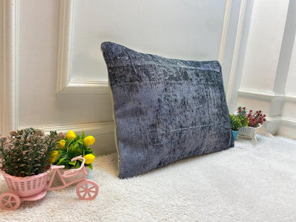 Gray Vintage Turkish Rug Pillow Cover: Handmade Kilim, 16x24 inch