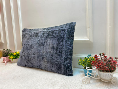 Gray Vintage Turkish Rug Pillow Cover: Handmade Kilim, 16x24 inch