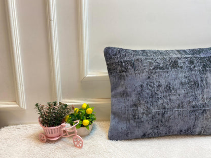 Gray Vintage Turkish Rug Pillow Cover: Handmade Kilim, 16x24 inch