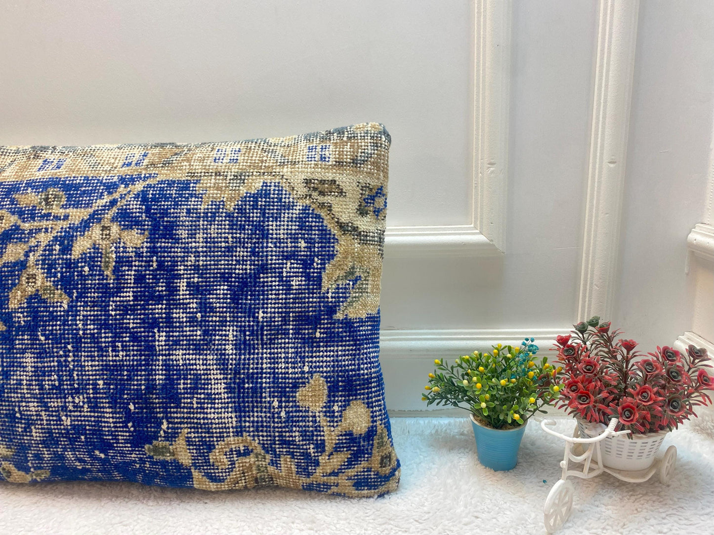 Blue Kilim Pillow Cover: Handmade Organic Wool Throw Pillow (16x24 inc)