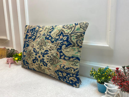 Vintage Anatolian Wool Lumbar Pillow: Handmade Rug Pillow Cover (16x24 in)