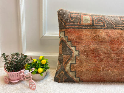 Handmade Wool Kilim Pillow Cover: Upcycled Anatolian Rug, 16x24 inc