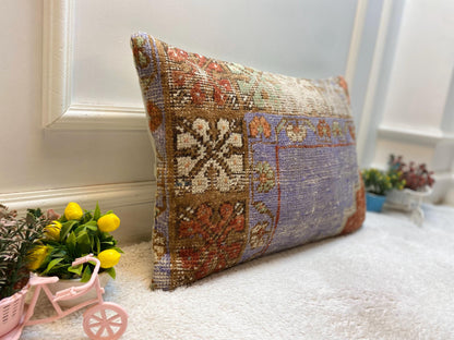 Vintage Turkish Rug Lumbar Pillow Cover: Handmade Kilim Pillow, 16x24 inch