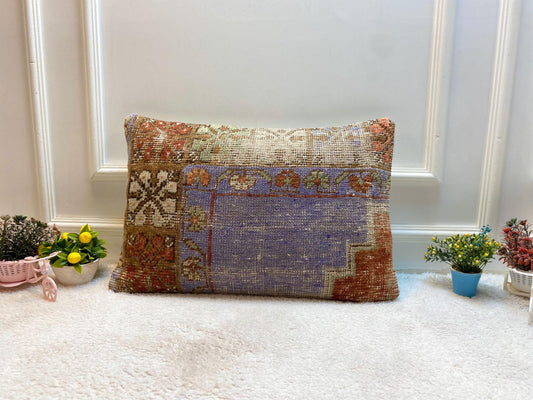 Vintage Turkish Rug Lumbar Pillow Cover: Handmade Kilim Pillow, 16x24 inch