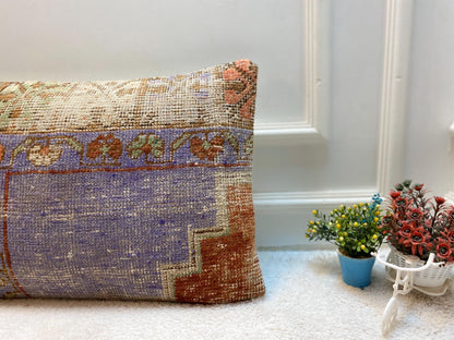 Vintage Turkish Rug Lumbar Pillow Cover: Handmade Kilim Pillow, 16x24 inch