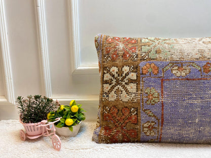 Vintage Turkish Rug Lumbar Pillow Cover: Handmade Kilim Pillow, 16x24 inch