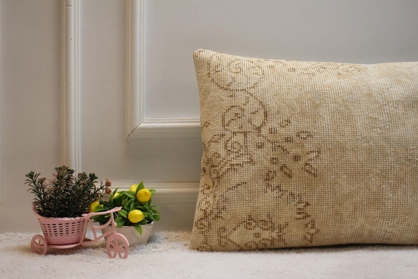 Handmade Kilim Lumbar Pillow Cover: Beige Brown Woven Rug, 16x24 inch