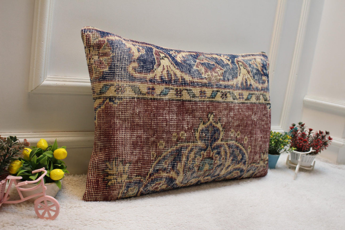 Handmade Turkish Kilim Pillow Cover: Upcycled Woven Rug, 16x24 inch