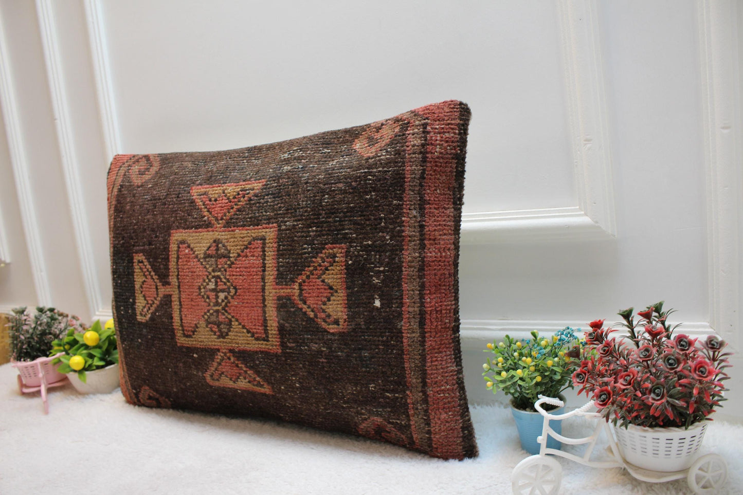 Ethnic Lumbar Pillow: Boho Rug Pillow Cover, 16x24 inch