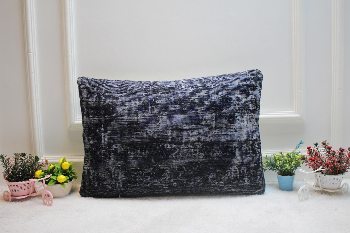 Gray Vintage Turkish Rug Lumbar Pillow Cover: 16x24 inch Wool Kilim Pillow