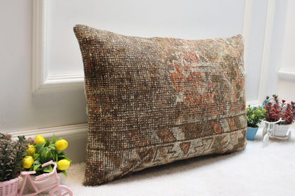 Handmade Kilim Pillow Cover: Brown Anatolian Rug Pillow, 16x24 inch