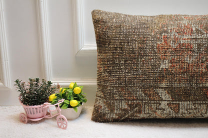 Handmade Kilim Pillow Cover: Brown Anatolian Rug Pillow, 16x24 inch