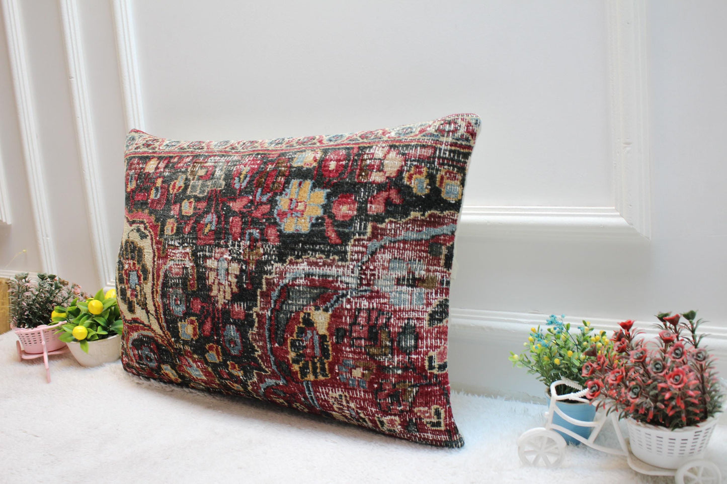 Handmade Kilim Lumbar Pillow Cover: Upcycled Woven Rug, Rustic Home Decor (16x24 in)