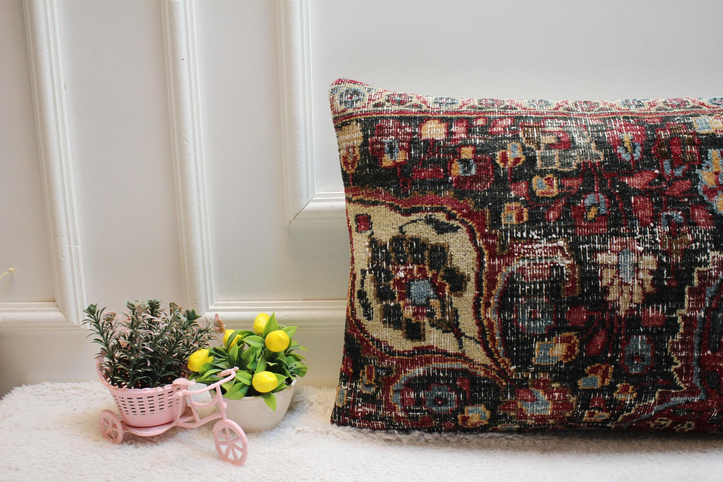 Handmade Kilim Lumbar Pillow Cover: Upcycled Woven Rug, Rustic Home Decor (16x24 in)